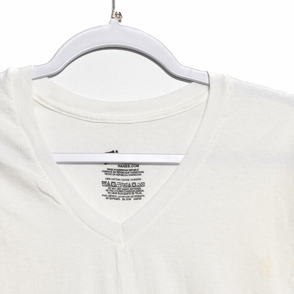 Hanes Mens White T-Shirt Solid Pure Cotton V-Neck Short Sleeve Pullover Size M - Picture 3 of 8